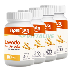 Apisnutri kit 4X levedo de cerveja 500MG 400 comp Menor preço em Apisnutri kit 4X levedo de cerveja 500MG 400 comp