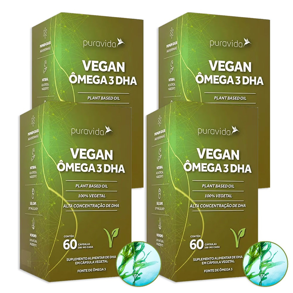 Ômega 3 dha Vegano 60 Cápsulas Puravida Combo 4 Unidades no Shoptime