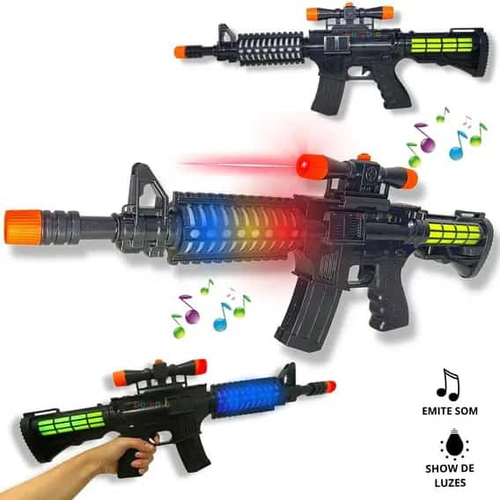 Metralhadora Fuzil M4 Com Som E Luz Brinquedo Arma Ak 47