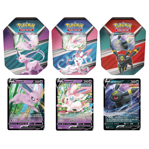 Lata Evoluções de Eevee Herois Espeon V Pokemon TCG Original Copag