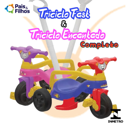 Motoca Triciclo Infantil com Empurrador Encantando Rosa