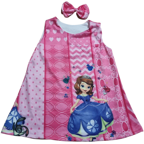 Vestido Infantil Temático Neoprene Princesa Sofia Rosa 1 ano