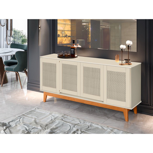 Aparador Buffet Detroid com 04 Portas de Correr Off White/Nature - Lidecor  Móveis & Decoração