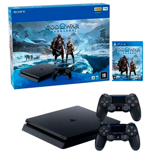 Console Playstation 4 + God of war ragnarok + 2 Controles Sem Fio Dualshock  4 Preto em Promoção na Americanas