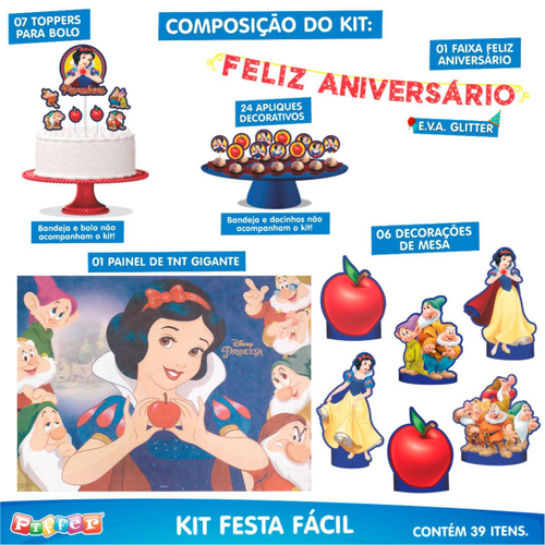 DECORAÇÃO DE MESA FESTA BRANCA DE NEVE - 06 UNIDADES - REGINA