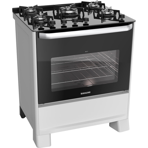 Fogão 5 Bocas Suggar Branco Mesa em Vidro - 110v - Fgv506br1
