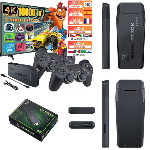 Game Stick Lite 4K + 20.000 Jogos Retrô, 9 Consoles, 2 Controles