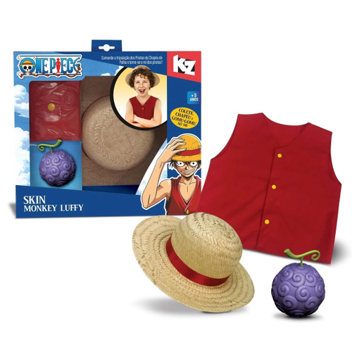 Fantasia Luffy One Piece Colete Chapeu E Gomu Gomu No Mi - Elka no Shoptime