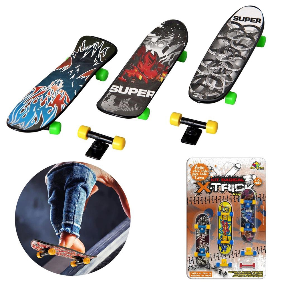 Skate Dedo Iantil 3 Und X-trick Presente Fingerboard +