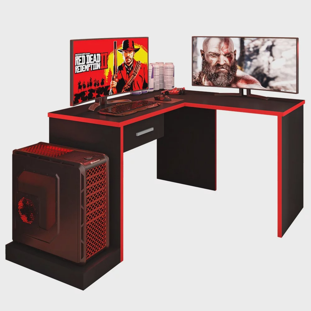 Mesa Gamer Em L Para Computador Drx Preto Vermelho M Veis Le O Submarino