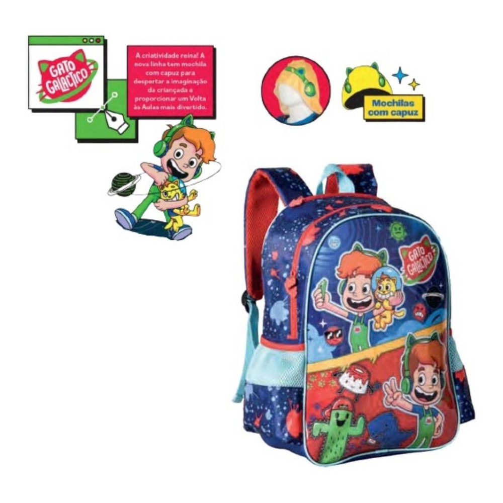 Mochila Escolar Infantil Oficial r Gato Galáctico