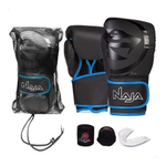 Kit Luvas Muay Thai Boxe Naja Black Line Preta e Azul 12 oz