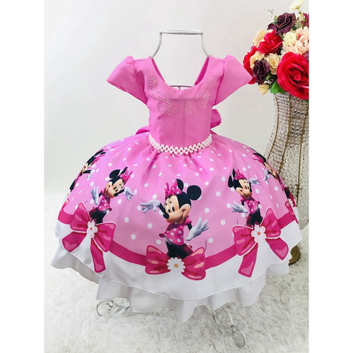 Vestido festa infantil minnie hot sale rosa