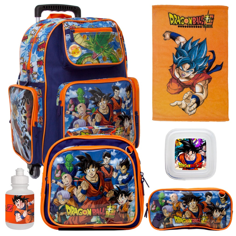 Mochila Masculina Infantil de Rodinha Dragon Ball com Itens na