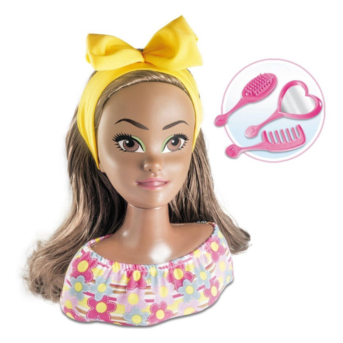 Boneca Busto Infantil Kit Maquiagem Pentear Com Acessorios Negra Cabelo  Cacheado Pente Aplique Maquiadora - Bee Toys