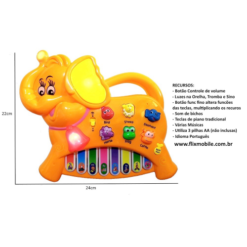 Brinquedo Infantil Pianinho Musical Fazendinha Musicas Sons de Animais luz  e alça Cor: Tambor Laranja no Shoptime