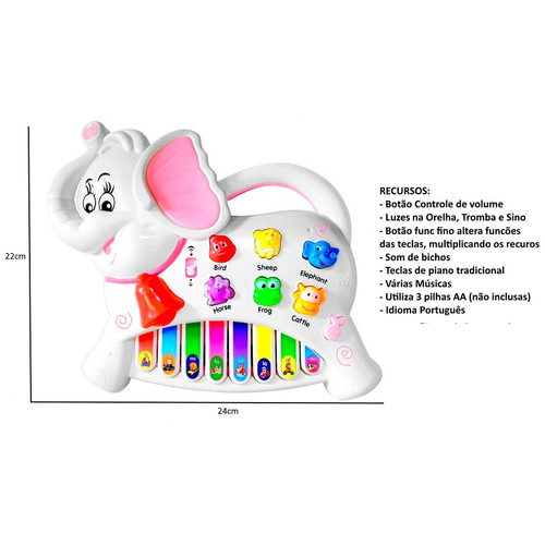 Piano Musical Fazendinha de Bichos Luzes e Músicas Elefante