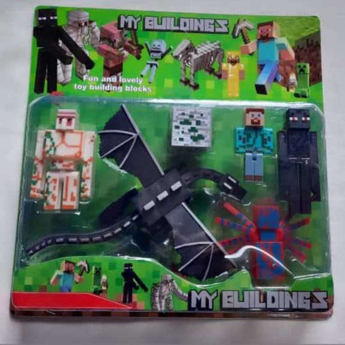 Kit Cartelado Conjunto Minecraft 3 Bonecos + 1 Dragão Ender + 1 Creeper + 1  Aranha Vermelha - Ri Happy