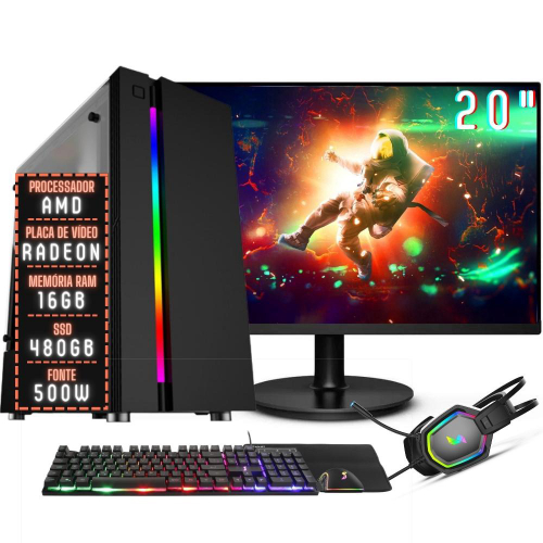 Pc Gamer Completo amd 8 Núcleos 3.8Ghz A6 9500 Placa de vídeo Radeon 2GB  ram 8GB DDR4 ssd 240GB Monitor LED 19.5 Skill Moba em Promoção na Americanas