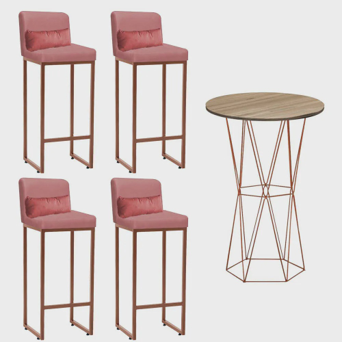 Kit Mesa Bistro Flork e 4 Banqueta Lucca Alta Com Encosto Tampo Imbuia Ferro Bronze Suede Rose Gold e Almofada Rose Gold Ahazzo Moveis na Americanas Empresas