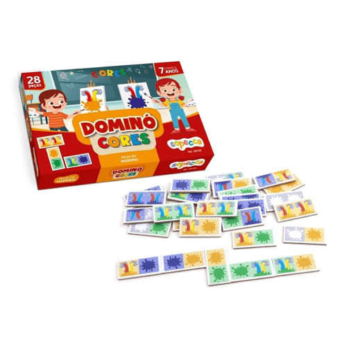 Jogo Domino Pingos Coloridos 28 Peças Estojo Madeira Xalingo