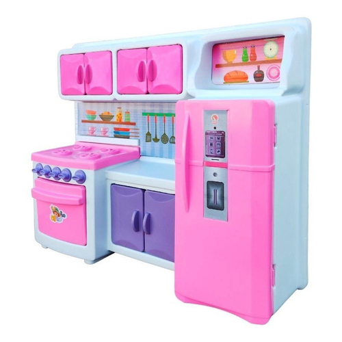 Jogo Cozinha Completa Geladeira Fogão Armário Infantil Rosa