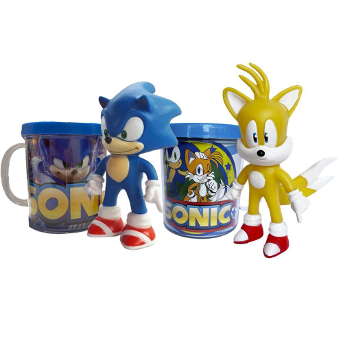 Kit Boneco Sonic 25cm E Sonic 16cm Com Caneca Personalizada no