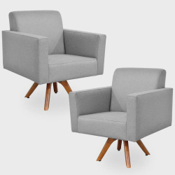 Kit 02 Poltronas Decorativas Giratória Sala Estar Base Madeira Helô L02 Linho Cinza Escuro - Lyam Decor é boa?