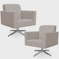 Kit 02 Poltronas Decorativas Base Giratória Para Sala de Estar Helô L02 Linho Bege - Lyam Decor Menor preço em Kit 02 Poltronas Decorativas Base Giratória Para Sala de Estar Helô L02 Linho Bege - Lyam Decor