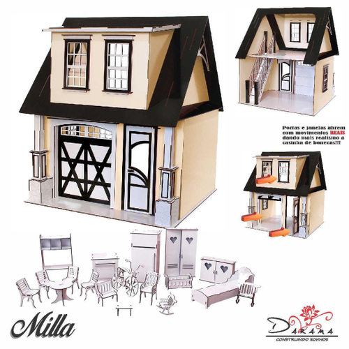 Kit Casa De Bonecas Com Moveis Escala Barbie Emily Estilo Princesa