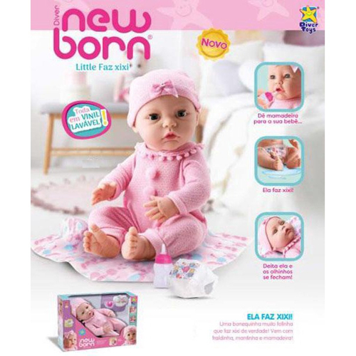 Boneca Reborn Abre Fecha Os Olhos C/ Ursinho Diver New Born