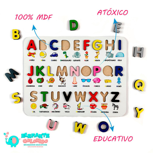 Jogo Educativo Encaixe Alfabeto Ilustrado Pedagógico 3D em Promoção na  Americanas