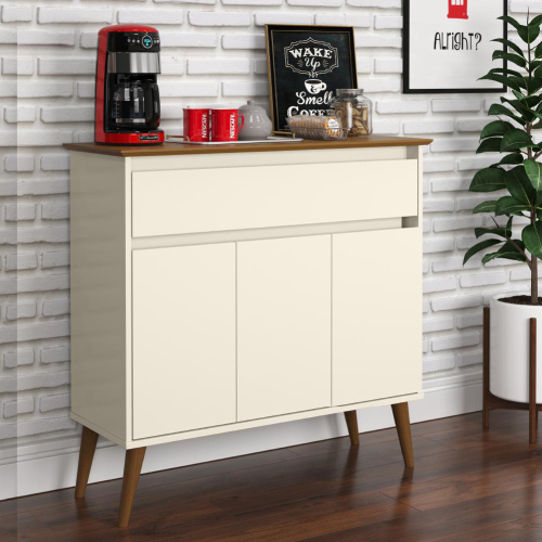 Aparador Buffet para Sala 4 Portas Ripado Eva Cimol MDF Off White