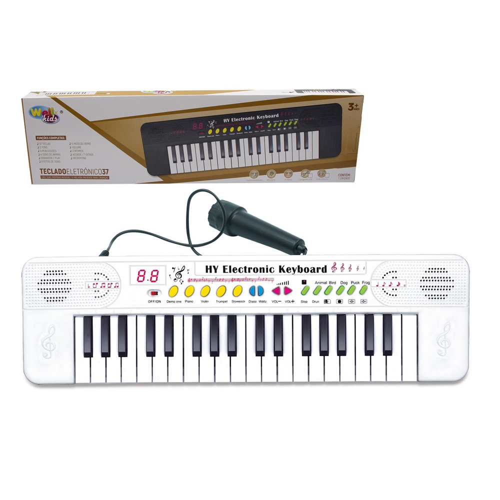 Brinquedo Teclado Infantil Com Microfone Musical 24 Musicas no