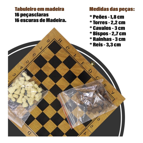 Jogo Tabuleiro De Xadrez Madeira Oficial Dobrável 23x23cm