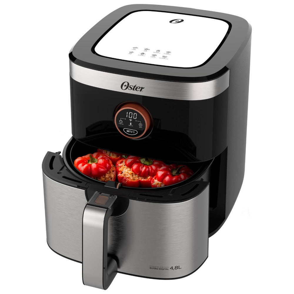 Fritadeira Elétrica Sem Óleo/Air Fryer Oster 2 Em 1 Black Inox 4,8L ...