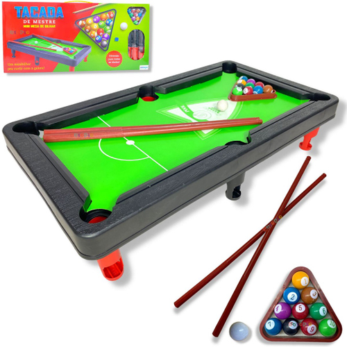 Brinquedo Jogo Bilhar Mesa De Sinuca Mini Snooker Completo P/ Dia das  Crianças