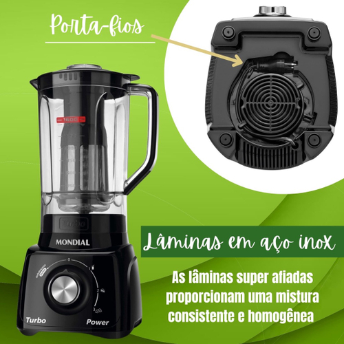 Liquidificador Mondial L99FB Turbo Filtro 3V. 550W 1518-01 Preto