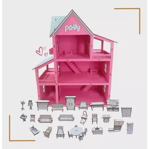 Casinha casa infantil mdf boneca Tema Peppa Pig com mini móveis