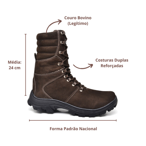 Bota Masculina Coturno Militar Couro Cano Curto M dio Confort vel
