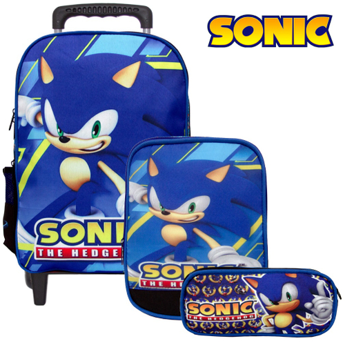 kit mochila de rodinhas Sonic jogo game infantil escolar meninos