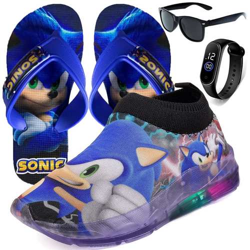 Tênis Infantil Masculino Slip On Personagem Sonic Carros Preto Básico +  Chinelo