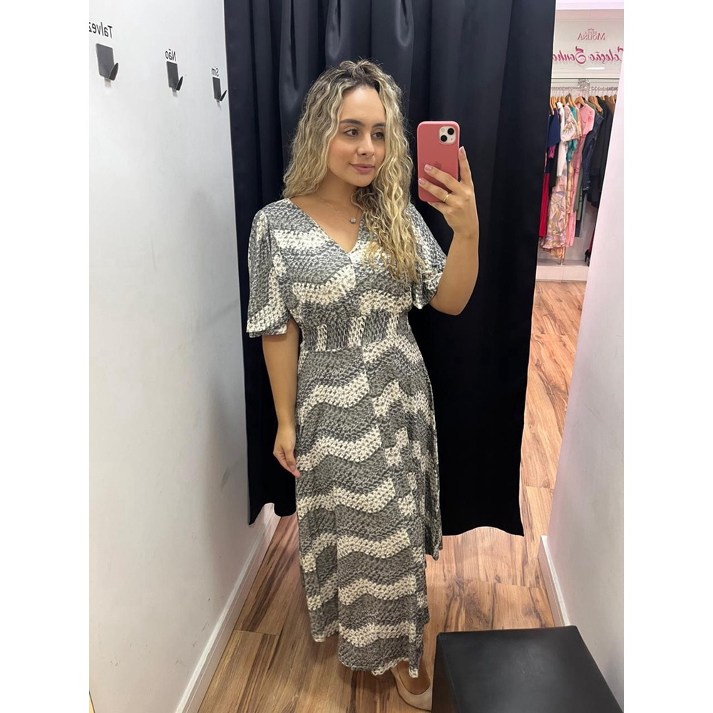 Vestido longo store cinza de malha