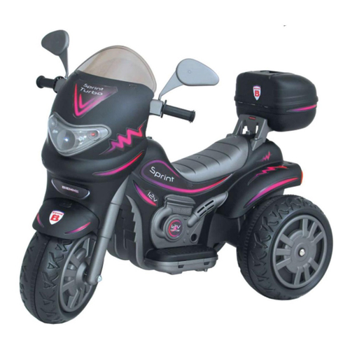 Moto Eletrica Infantil Grande 12v Sprint Turbo Com Capacete - Preto