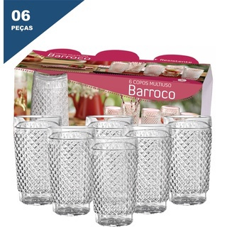 Jogo 6 Copos Vidro Retrô Barroco 200ml Wheaton Resistente no Shoptime