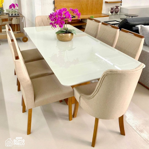 Conjunto de Mesa para Sala de Jantar Ana com 8 Cadeiras Alice-Cimol -  Savana / Offwhite / Joli na Americanas Empresas