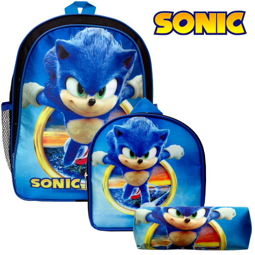 Kit Mochila Infantil de Rodinhas Menino Jogo Sonic Toys 2U