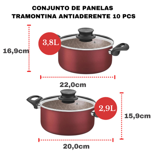 Jogo de Panelas Paris em Alumínio Antiaderente Vermelho 10 Peças -  Tramontina