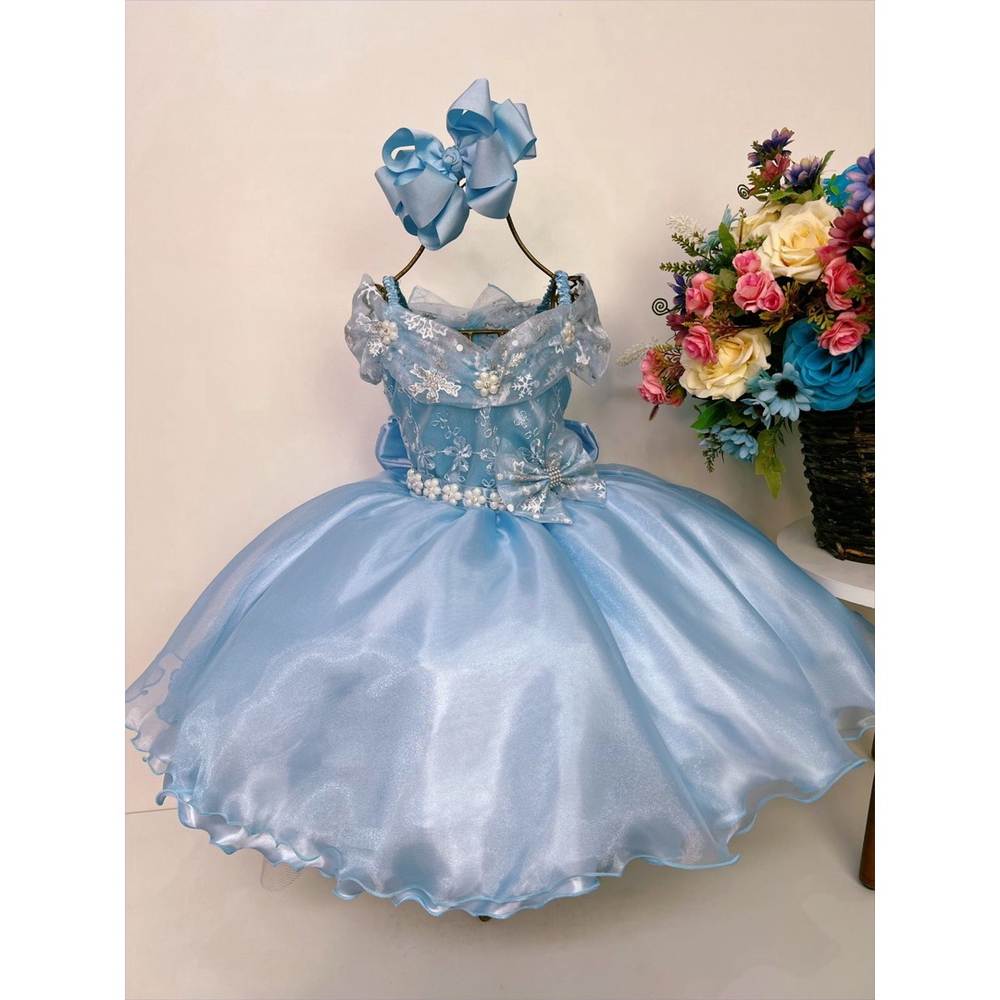 Vestido Infantil Azul Frozen com Capa Luxo