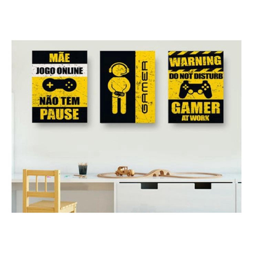 Jogo de 3 Quadros em MDF - Placas Decorativas - Decoração Quarto